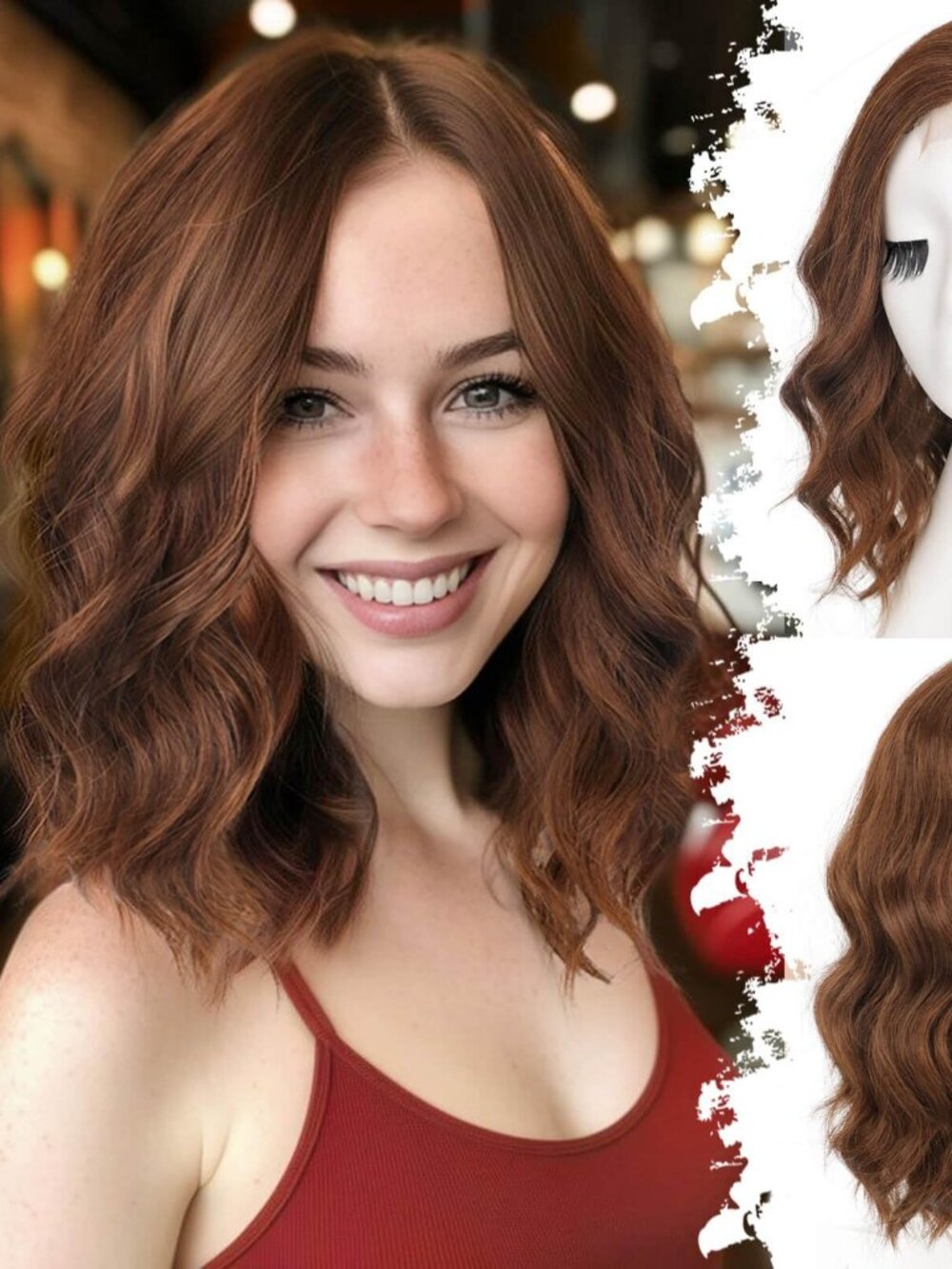 Eawwii Chestnut Brown Short Wavy Wig for Women - Lace Hairline Bob Style
